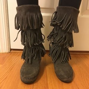 Grey Minnetonka Boots